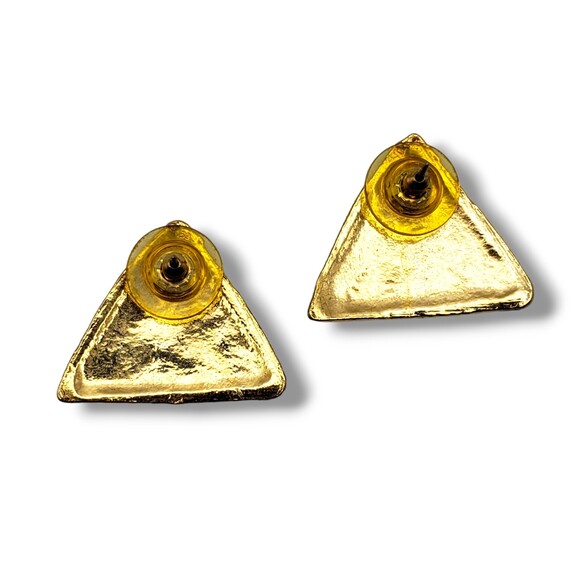 Vintage Gold Tone Triangle Red Enamel Post Pierced Earrings Geometric Retro - Picture 4 of 8